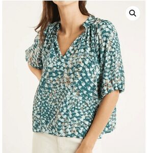 Marie Oliver Teal and White Floral Blouse